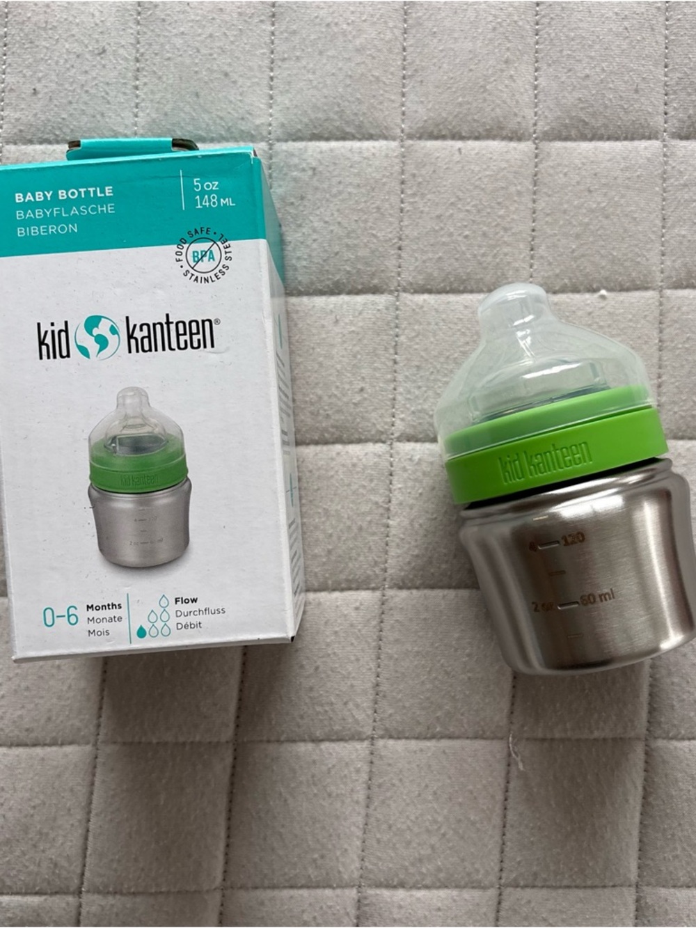Kid Kanteen Stainless Steel Baby Bottle with Green Collar